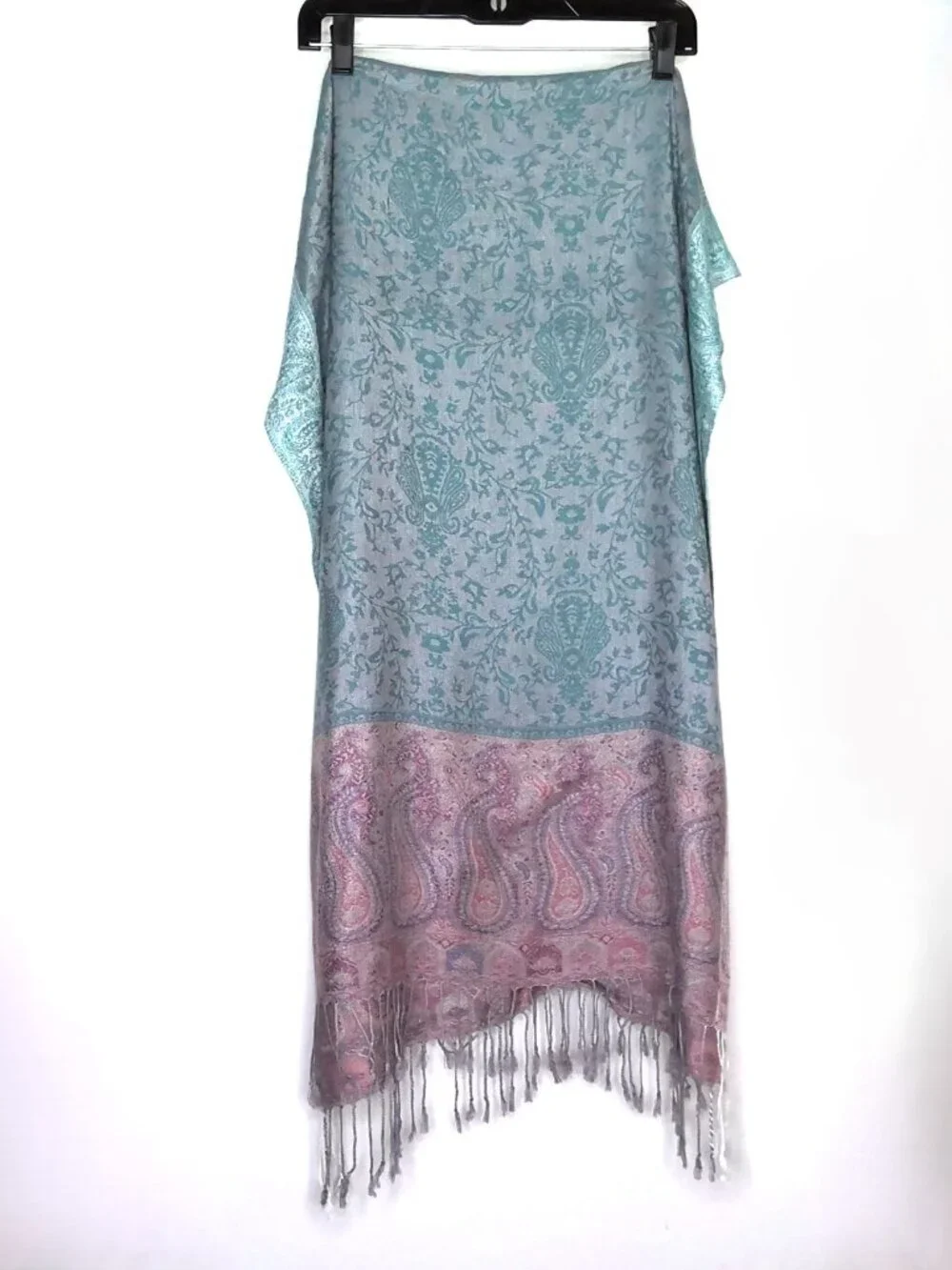 New Rose Blue & Mauve Paisley Scarf / Wrap / Shawl  Soft Large Rectangle Fringed
